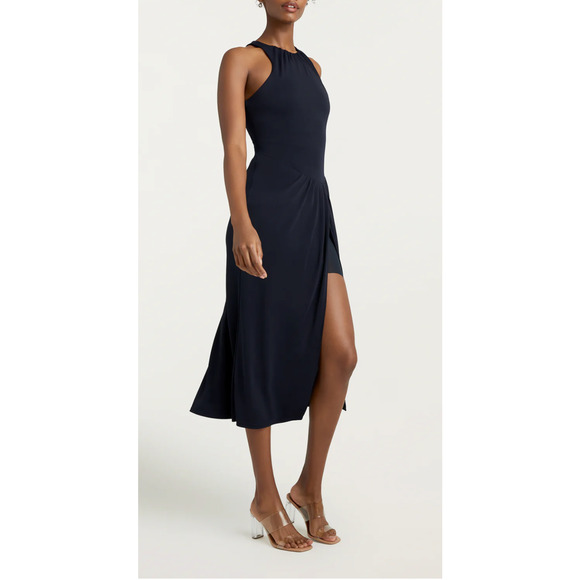 NEW CINQ A‎ SEPT Lezlie Side Slit Jersey DRESS $365 Size 0 NAVY NORDSTROM - Picture 1 of 8